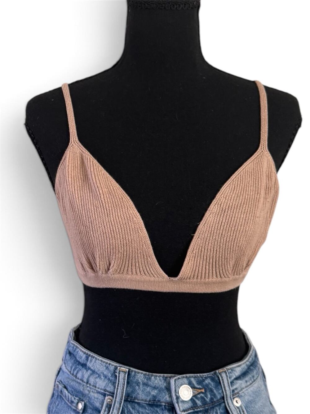 SABLYN Silk Cashmere Blend Knit Bralette Top Medium Beige Tan Crop Cami